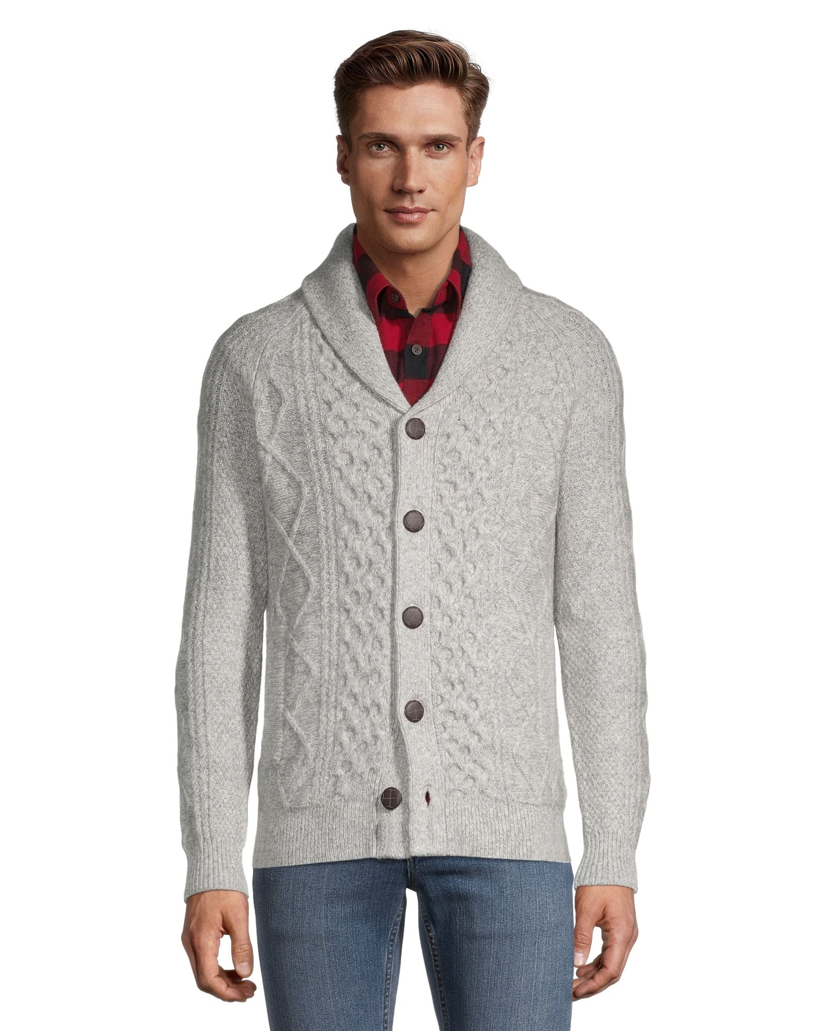 WindRiver Men's Heritage Cable Button Shawl Cardigan Sweater